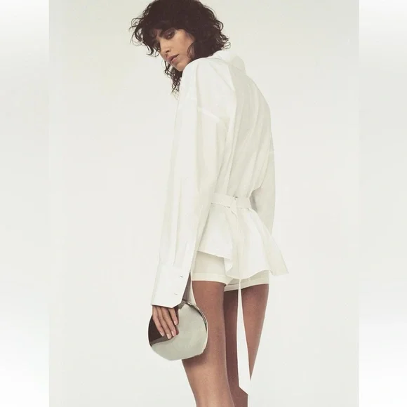 ZARA white BACK TAB POPLIN Cotton lapel collar and long sleeves SHIRT size M NWT - Picture 7 of 16